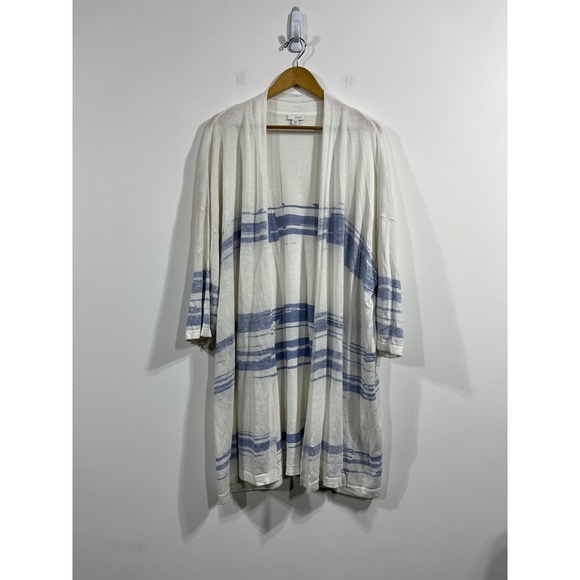 Pure Jill Sweaters - Pure Jill J. Jill Striped Linen Blend Open Front Long Cardigan Womens 3X Coastal